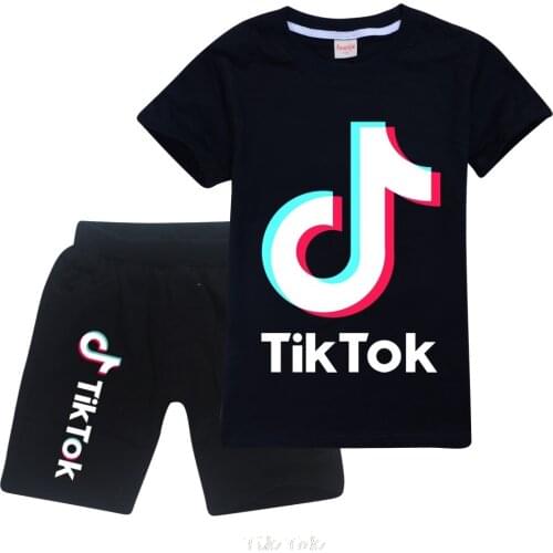 2021 Tik Tok Style Printed Fashion Pure Cotton T-shirt Cartoon Cool Short-sleeved Shirt + Shorts Boy Girl Childrens Clothing