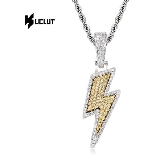 Mens Iced Out Zircon Lightning Pendant 24" Rope Chain Necklace Fashion Hip Hop Jewelry Gift