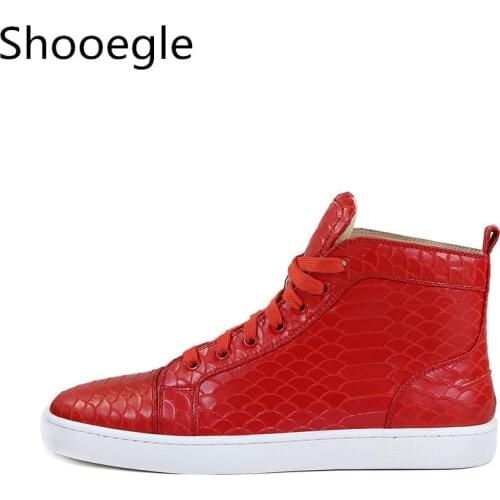 Red Alligator Print Lace Up High Top Men Casual Shoes Fashion Men Sneakers Runway Chaussures Hommes