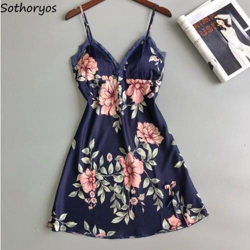 Nightgowns Women Sleeveless Spaghetti Strap Loose Breathable Flower Printed Sexy Elegant Womens Comfortable Sleepwear Homewear