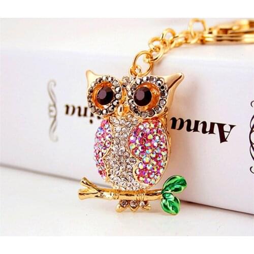 New Design Crystal Owl Keychain Full Rhinestone Key Ring Key Holders For Women Bag Accessories Cute Animal Car Key Chain