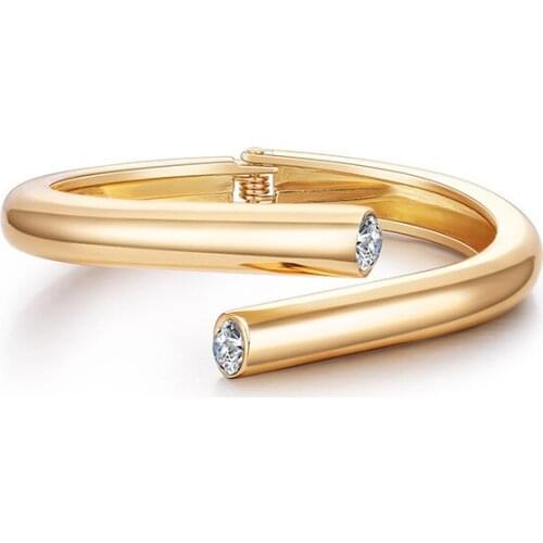 ORNAPEADIA 2021 New Popular Alloy Bracelet for Women Minimalist Geometric Glossy Bracelet Gold Plated Crystal Line