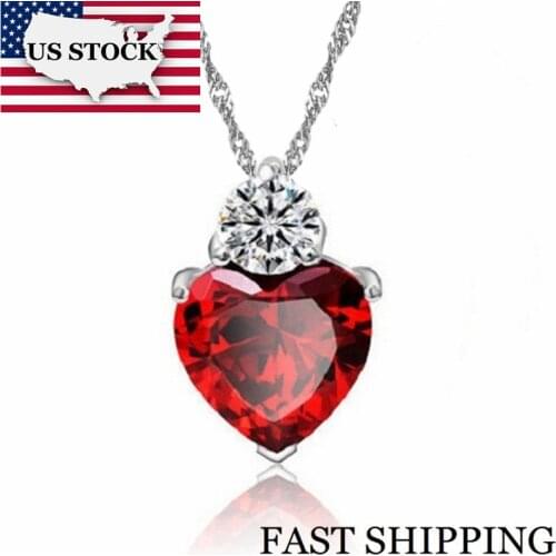US STOCK Uloveido Heart Red Pendant Necklace Women Girl Necklaces Wedding Party Decorating Jewerly Christmas Gift 55641