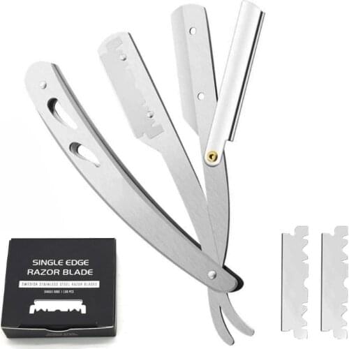 Professional Barber Sharp Straight Edge Razor with 100pcs Stainless Steel Single Edge Razor Blades