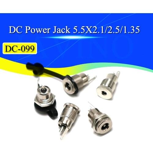 2Pcs DC-099 5.5mm x 2.1mm 2.5mm 1.3 DC Power Jack Socket DC099 Female Panel Mount Connector Metal 5.5*2.1 5.5*2.5
