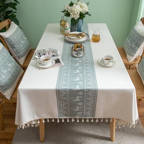 Tablecloth Christmas Fawn Jacquard Fabric Retro Holiday Atmosphere Polyester Imitation Cotton Linen Household Thick Tablecloth