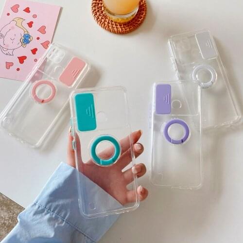 Slide Camera Lens Protection Phone Case For OPPO Realme C21 C20 C15 C12 C11 Soft TPU Shell Ring Holder Stand Back Cover Fundas