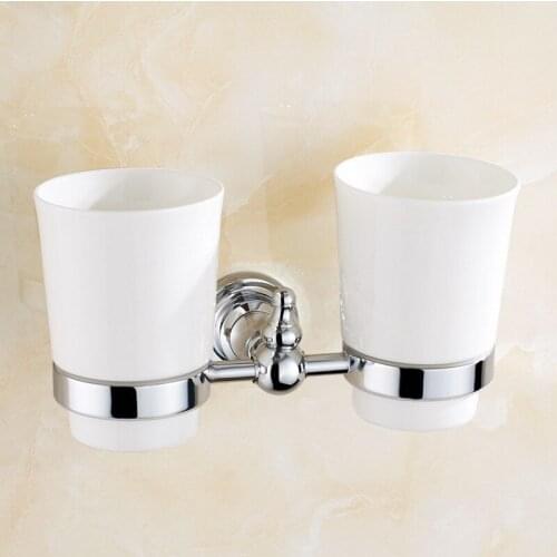 Antique Brass Double Cup Holder Wall Mounted Tumbler Holders Bathroom Accessories Toothbrush Holder BD605