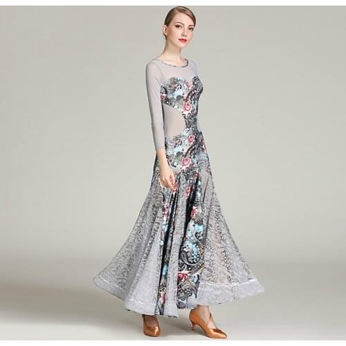 Modern Dance Wear Women Ballroom Dance Costumes Waltz Performance Uniforms Ball Dance Dress Print Flower Big Skirt Dress