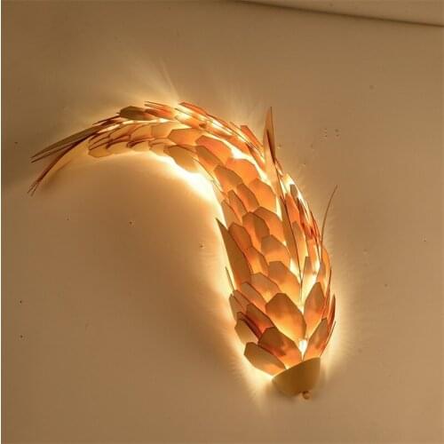 Modern Wooden LED Wall Lamp Bamboo Fish 100% Handmade Wall Sconce Decor Lighting Fixture LED Suspension Lamps WA024