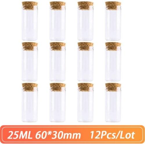 Straight Mouth Glass Bottle 60*30mm 25ml Cork Stopper Spice Container Jars Vials DIY Craft Kitchen Storage Bottles 12pcs/Lot