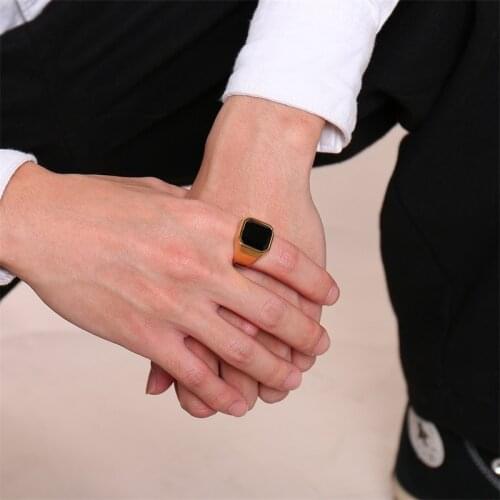 Stylish Signet Pinky Rings for Men Stainless Steel Black Square Stone anel masculino Gifts for Him