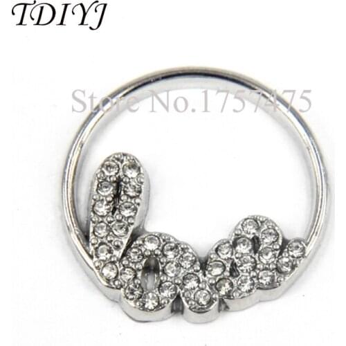 TDIYJ New 22mm Zinc Alloy Floating Charm Rhinestone Love Window Plate fit 30mm Living Memory Locket for Women Jewelry 10pcs/lot