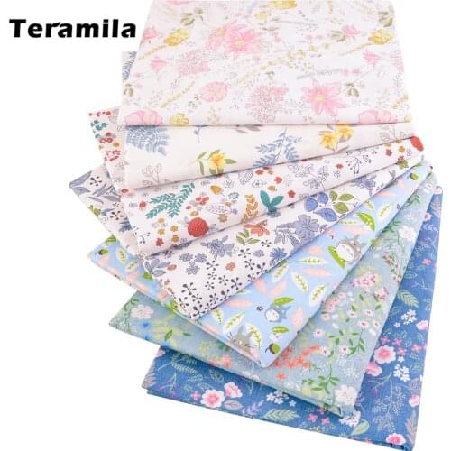 Teramila Printed Floral Fabric 100% Cotton Twill Fabric Meters Tela Algodon DIY Scrapbooking Tecido Sewing Textile Patchwrok