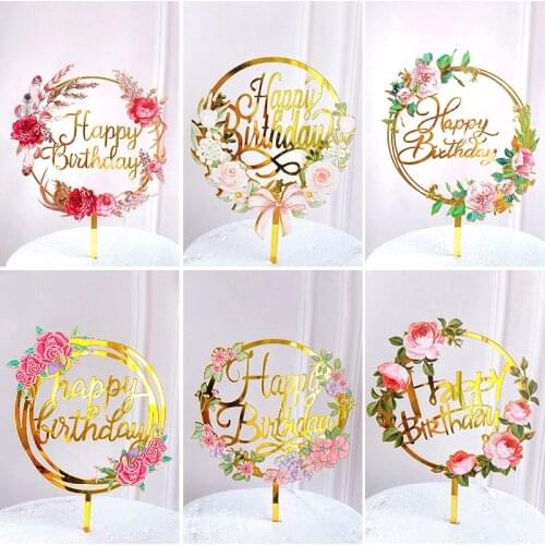 Happy Birthday Writing Cake Topper Wedding Couple For Couple Anniversary Party Cupcake Decoration Acrylic Mr&Mrs Dessert Decor