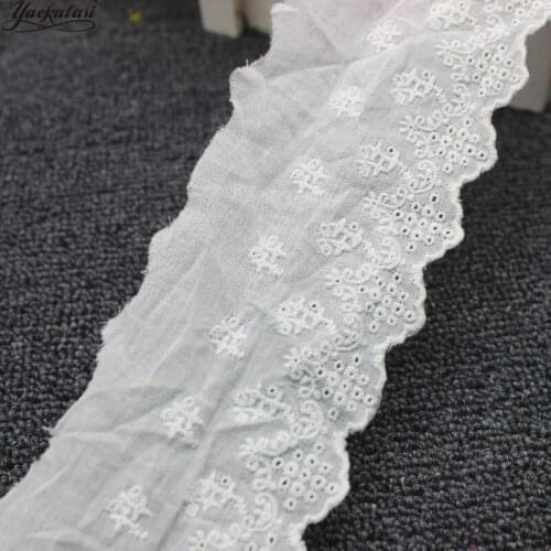YACKALASI 100% Cotton Eyelet Embroidered Lace Fabics Swiss Cotton Voile Sewing Apparel Trims Appliqued Ivory 7CM