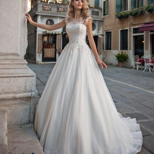 Cap Sleeve Wedding Dress Lace A-Line O Neck Appliques Bridal Gown 2021 Princess Customized Vestido De Novia Back Button