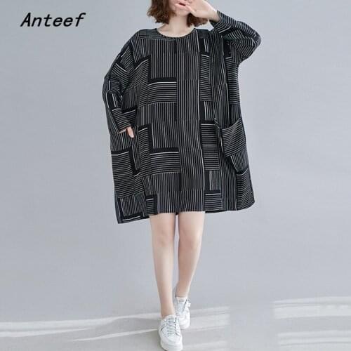 Long sleeve plus size cotton vintage stripe dresses for women casual loose mini short spring autumn dress elegant clothing 2021