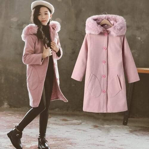 Girls' Winter Jackets Girls' Winter Clothes Trendy Kids Long Hoodies Plus Velvet Teenagers Outdoor Cotton-padded Clothes Cute