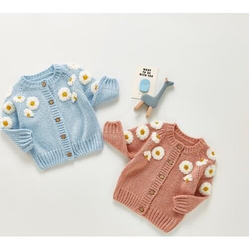 FOCUSNORM 0-24M Winter Baby Girls Boys Lovely Sweater Cardigan 2 Colors Long Sleeve Single Breasted Flowers Knit Jacket