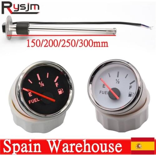 0-190ohm Car Boat Fuel Level Sensor 150mm 200mm 250mm 300mm Fit 52mm Fuel Sending Unit Fuel Level Gauge Red Backlight 9-32V