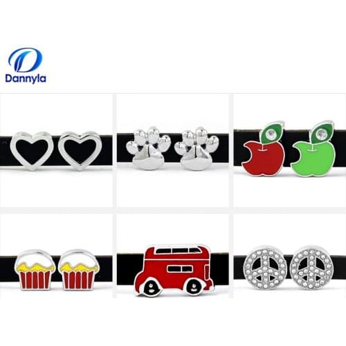10pcs/lot Wholesale 8mm Mix Style Slide Charms Fit 8mm Wristband Bracelet LSSC29-303