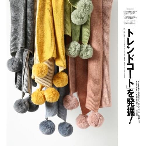 2020 solid cashmere women knitted scarf with ball winter warm shawls and wraps wool pashmina long female foulard thicken blanket