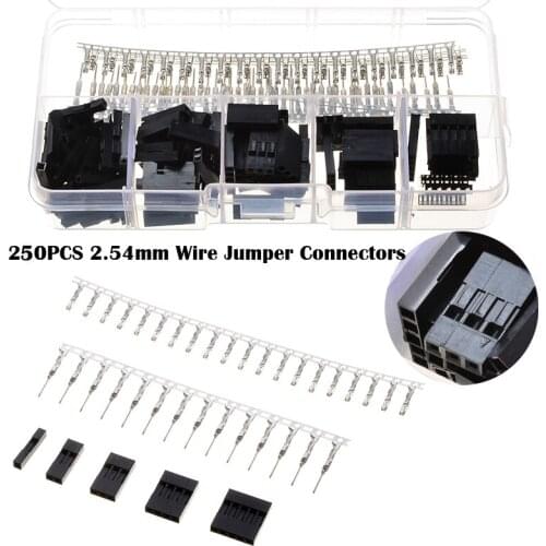 250PCS 2.54mm Dupont Connector 1/2/3/4/5 Pin Male Female Header Housing Crimp Connectors Terminal Jumper Wire Cable Connectors