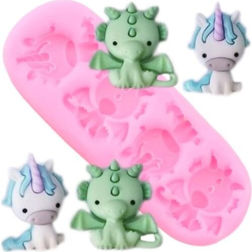 4-Hole Unicorn Cake Border Silicone Mould Cupcake Topper Fondant Mold Cake Decorating Tools Candy Clay Chocolate Baking Molds