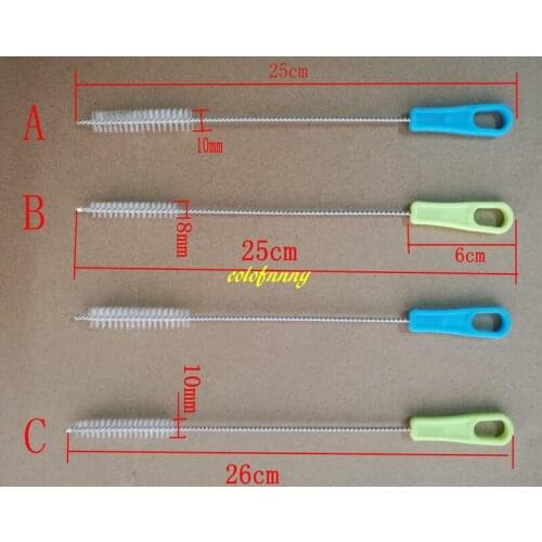 500pcs/lot 25cm & 26cm Stainless Steel Nylon Straw Cleaning Brush With handle Drinking Pipe Tube Cleaner Clean Tools