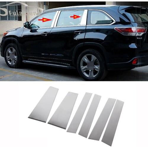 6pcs For Toyota Highlander 2014-2019 Chrome Stainless Steel Car Window Center B,C Pillar Cover Trim Car Styling Accessories
