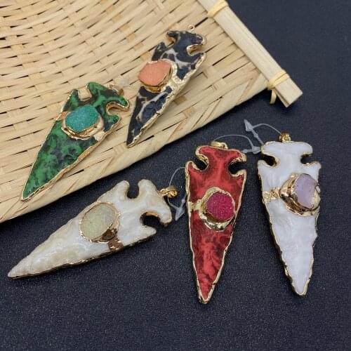 Natural Stone Resin Pendant Charm Jewelry Accessories for DIY Production of Electroplating Crafts Arrow-shaped Mixed Color