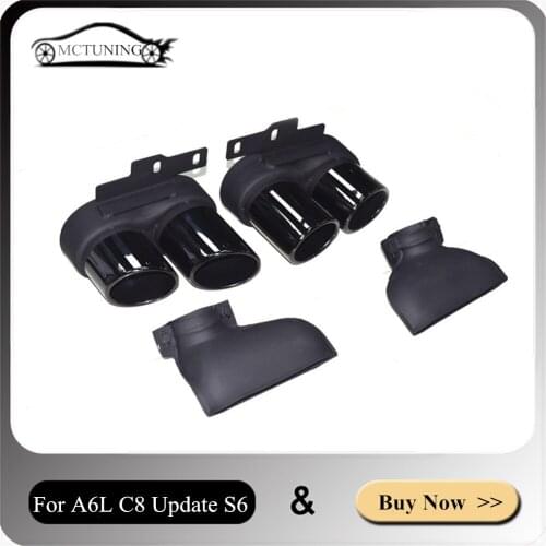 Stainless Steel Black & Silver Car Rear Diffuser Muffler Tailpipe End Tip For Aud-I A6L C8 Update S6 2019-2021 Exhaust Pipe