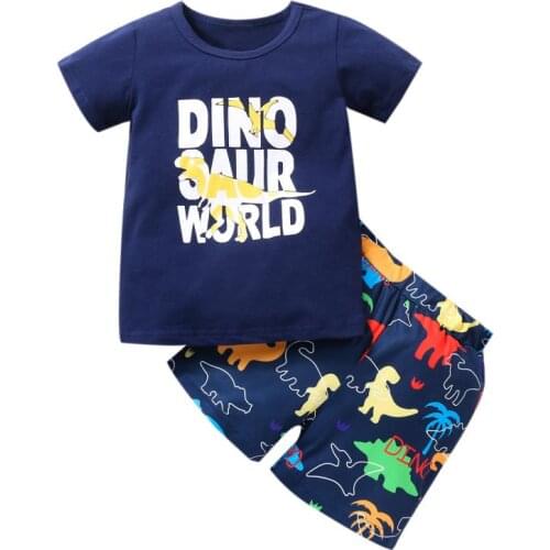 Baby Boys Clothes Set Letter Print Short Sleeve O-neck T-shirt Dinosaur Print Shorts Cartoon Kids Boys Clothing Set