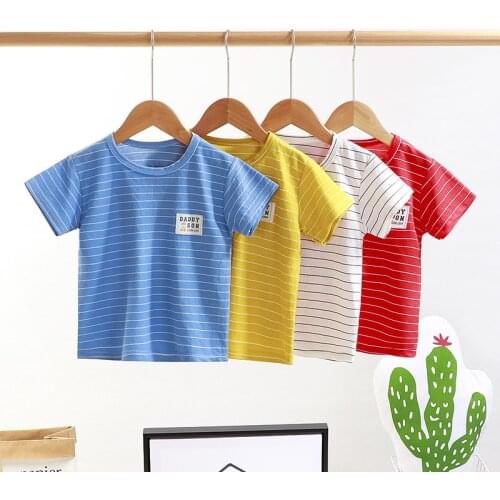 Boys Girls T-shirts Kids Striped Print T Shirt For Boys Children Summer Short Sleeve T-shirt Cotton Tops Tees Kids Clothing