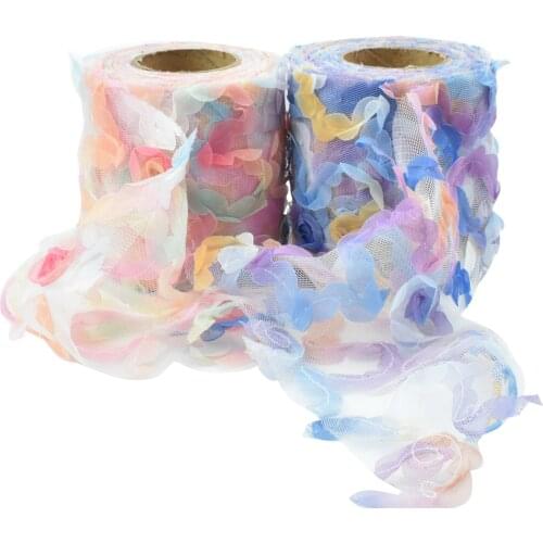 HSDRibbon 80MM Colorful dimensional flowers printed Pattern organza Tulle Fabric Ribbon