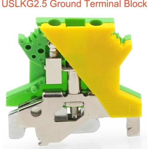 Din Rail Mount Ground Screw Terminal Block USLKG2.5 Bornier Electric Wire Connectors UK2.5B Earth morsettiera cable 14AWG 2.5mm2