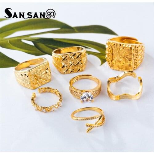 Multi-style Eagle Gold Color Ring For Women Men Trendy Geometry Copper Finger Rings Resizeable Hip Hop Jewelry Gifts