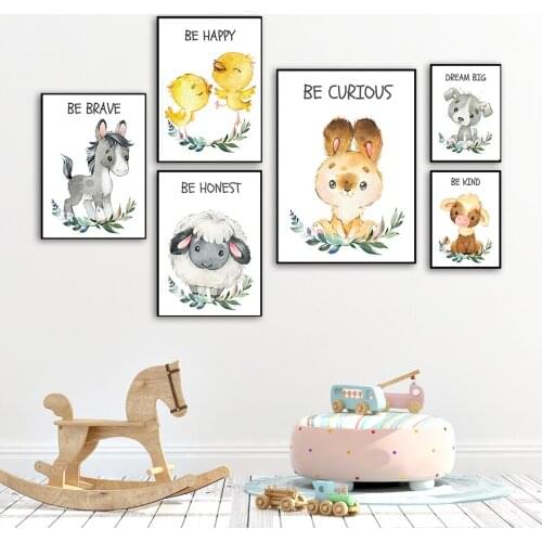 Bird Sheep Dog Rabbit Horse Donkey Leaf Animal Wall Art Canvas Painting Nordic Posters And Prints Wall Pictures Kids Room Decor