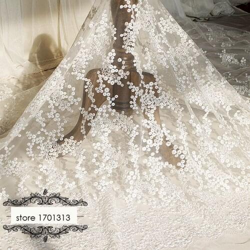 1.3*1meter French 3d dots embroidered Lace Fabrics for wedding dress ivory white floral lace applique DIY party dresses fabrics