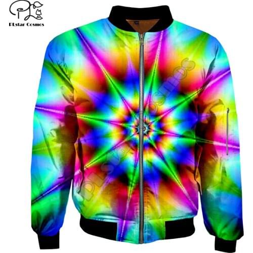 Men Bomber Jackets Funny trippy colorful 3D Print Warm Long Sleeve Flight Jacket Thick Casual coat unisex Harajuku Streetwear