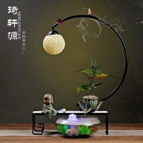 Zen garden Small night light The fish tank Backflow censer fortune Desktop furnishing articles New Chinese style home decoration