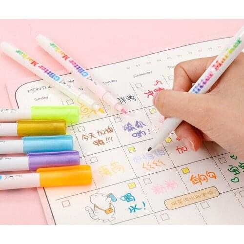 Highlighter Glitter Markers 24Pcs Painting Pen Set Pastel Drawing Writing Pen for Student School Office Cute Supplies Stationery