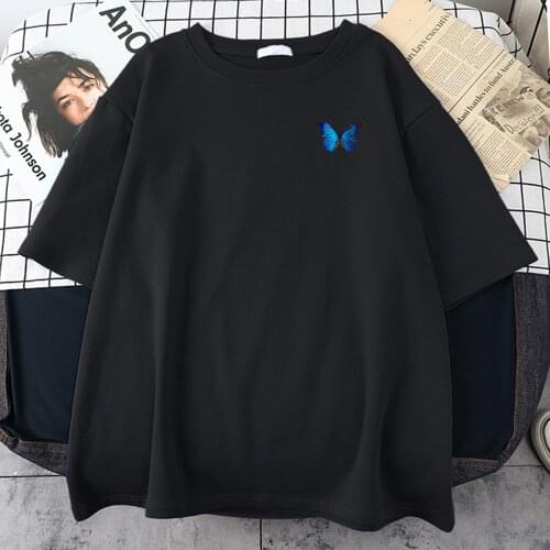 Cute Blue Butterfly MenS T-Shirt Summer Round Neck Clothing Harajuku Aesthetic Tees Shirt Top Oversize Comfortable T Shirt Male
