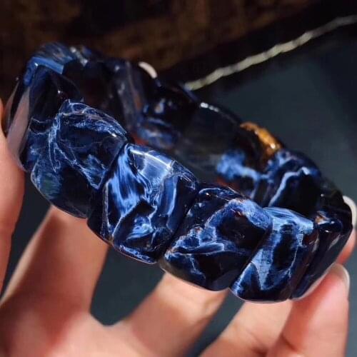 Genuine Natural Blue Pietersite Namibia Gems Stone Rectangle Beads Women Stretch Bracelet 16x13mm AAAA