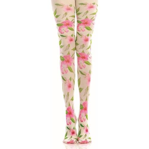 2018 Autumn New Fresh Pink Flower Pantyhose Printing Socks