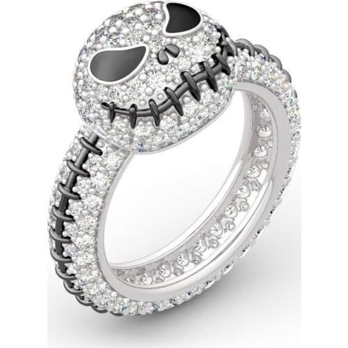 Ghost Crystal Ring Black Enamel Skull Engagement Ring Silver Color Love Couple Rings Gift Punk Jewelry Wedding Band Rings Best