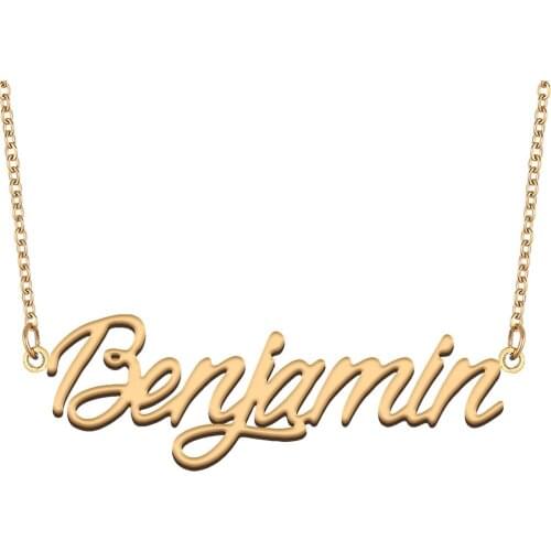 Benjamin Name Necklace for Women Stainless Steel Jewelry 18k Gold Plated Nameplate Pendant Femme Mother Girlfriend Gift