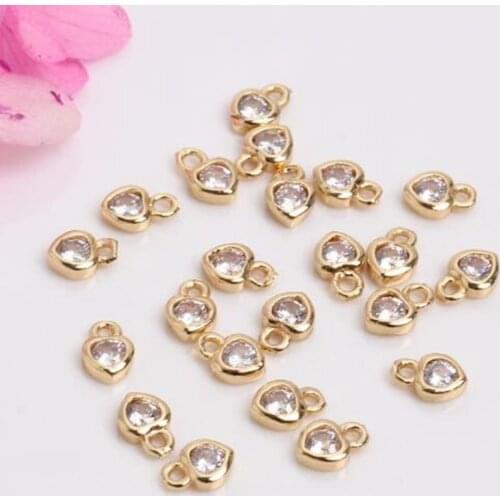 Copper Metal 14K Real Gold Plated Rhinestone Crystal Heart Charms Pendant 10pcs/lot For DIY Jewelry Earrings Finding Accessories