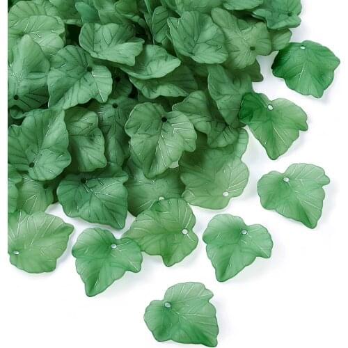 100pc Transparent Frosted Acrylic Green Leaf Pendants for Jewelry DIY necklace Charms Bracelet making